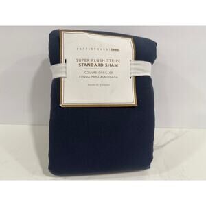Pottery Barn Teen Super Plush Stripe Standard Sham Navy Blue 20x26 NWT